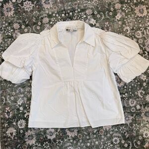 English Factory White Puff Sleeve Poplin Blouse